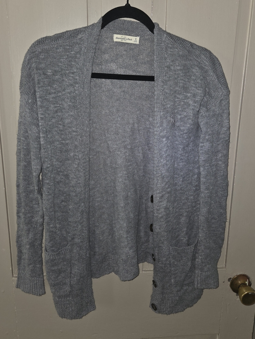 Abercrombie & Fitch Light Gray Knit Button-Front Cardigan